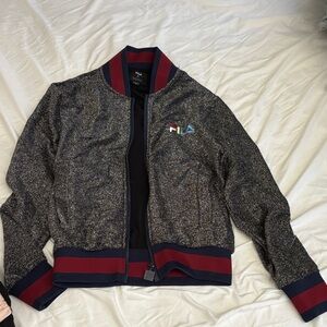 Fila Glittery Black Bomber Jacket with Red Trim